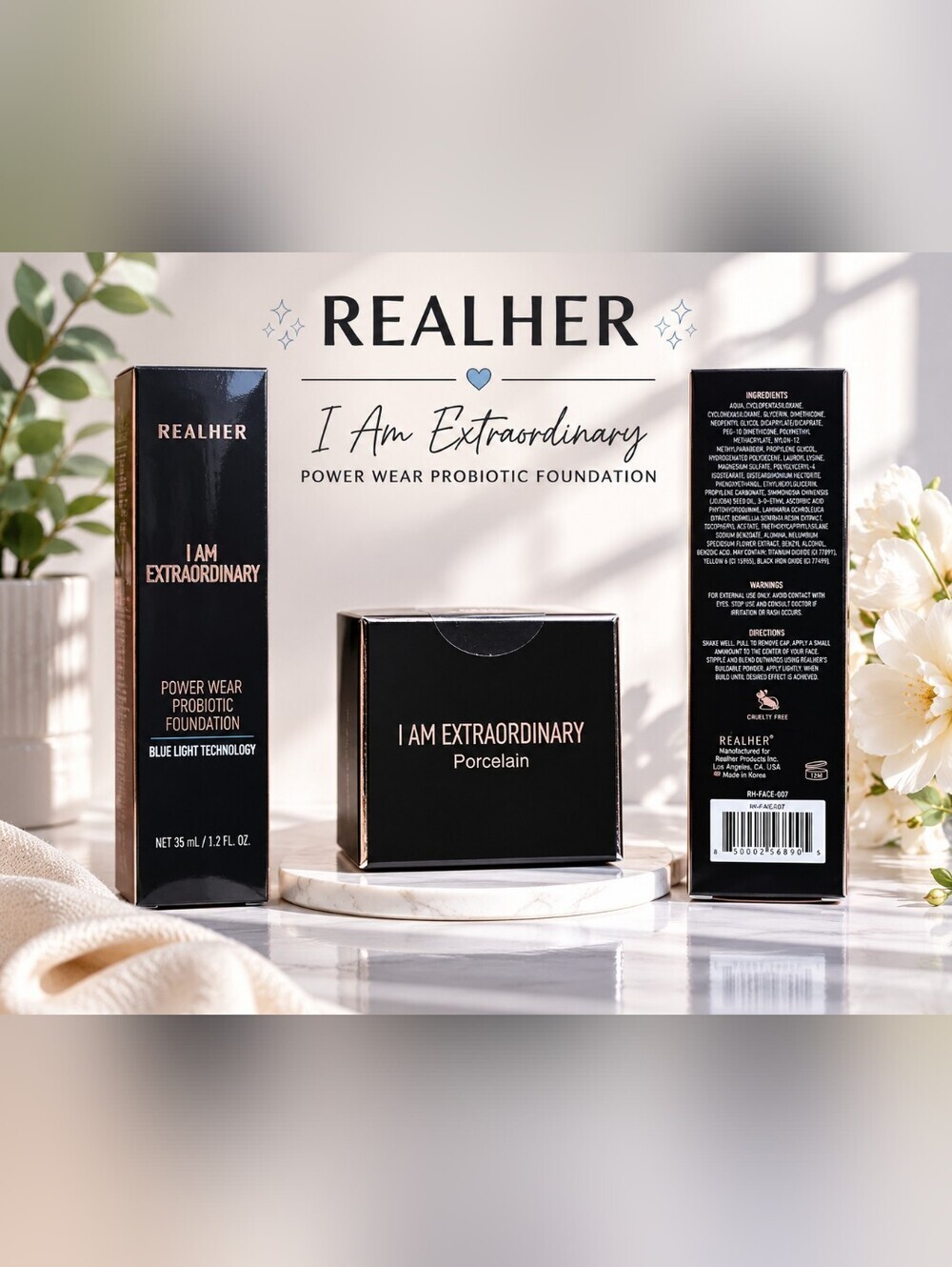 RealHer I Am Extraordinary Power Wear Probiotic Foundation - Porcelain NIB